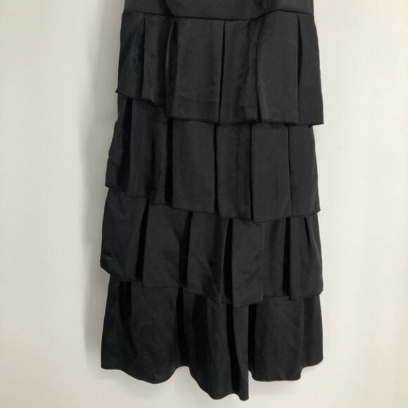 Black satin finish tiered spaghetti strap mini dress - Picture 5 of 14
